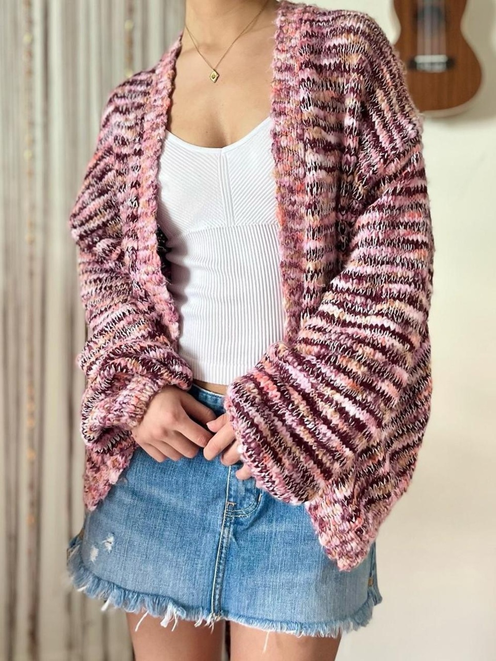 cotton on multicolored knit oversized long sleeve cardigan